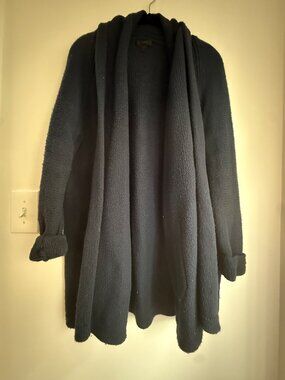 J.Crew Black Waffle Knit Cardigan Cotton Merino Wool Blend
